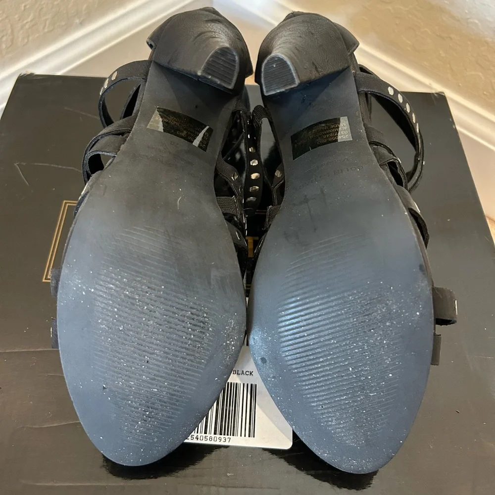 ◼️HP◼️Edgy Black Studded Strappy Heels EUC - Picture 8 of 8
